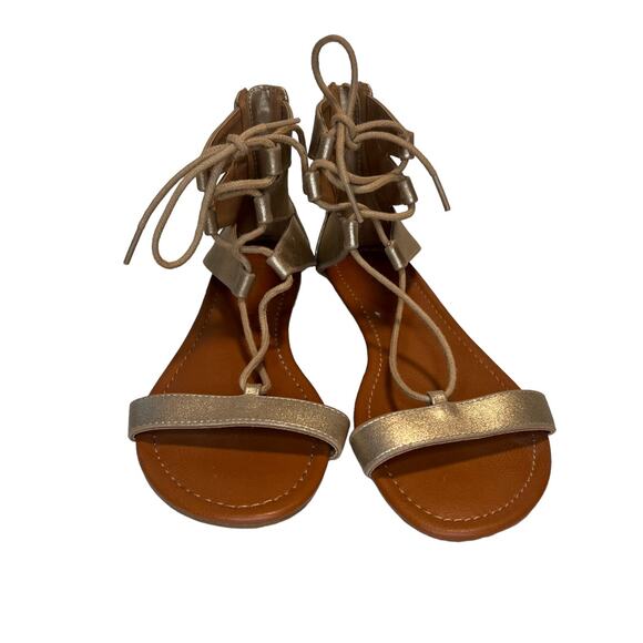 Report Gia Metallic Gold Lace Up Gladiator Flat Sandals Size 8 Zip Back Closure - Picture 4 of 9